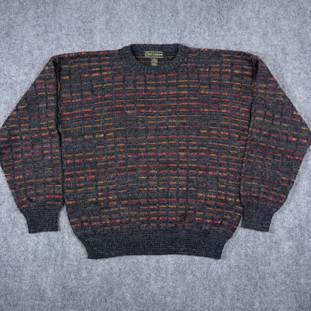 Croft & Barrow Knit Sweater Mens XL Gray Wool Blend Textured Striped Crewneck